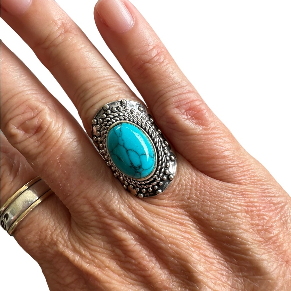 Antique Silver and Turquoise Stone Ring